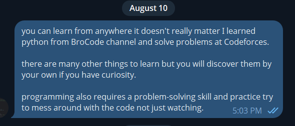 Telegram message example